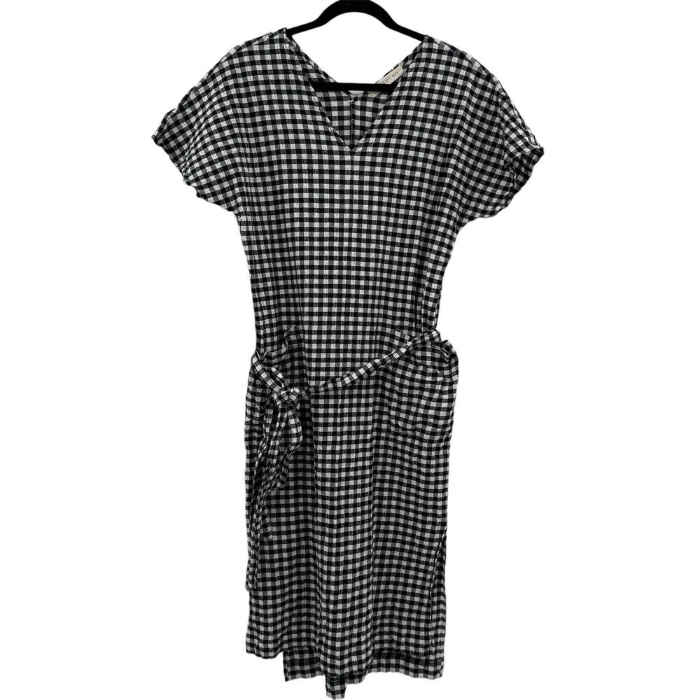 Women's two days off cotton gingham plaid black white haruko dress small